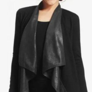 cabi Owens Waterfall Drape Faux Leather Jacket, black, XL